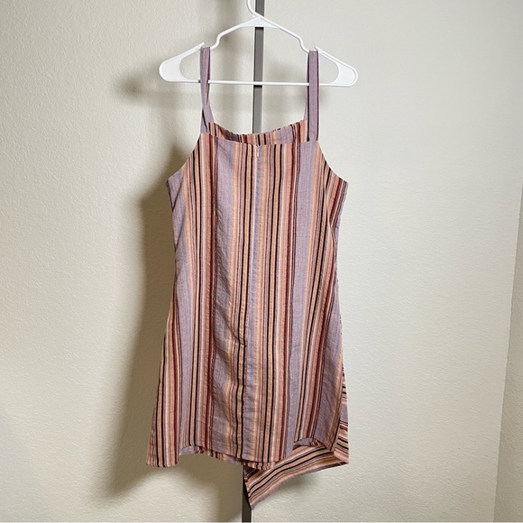 Pinch Tie Front Sleeveless Mini Summer Dress in Multi Purple Stripes Size Large - Picture 7 of 12